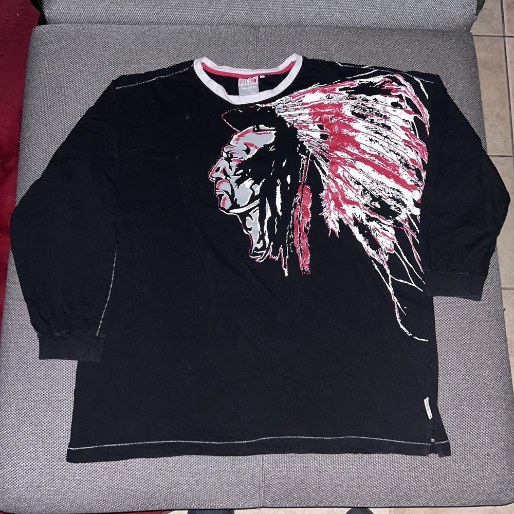 Vintage Pepe Jeans London Chief Indian Head Big Print Long Sleeve Tee 4XL Rare